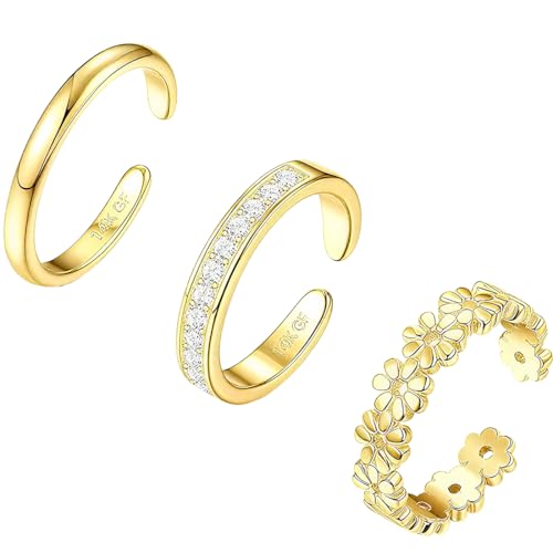 LQIOACU 3 Stück 14K Gold Gefüllte Zehenring Verstellbare, Zehenring Gold Wasserfest, Toe Ring, Fussringe Damen für Damen Mädchen Offene Zehenringe Sommer Strand Fußschmuck von LQIOACU