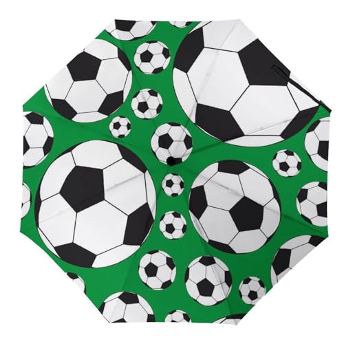 LQIOFHN Automatisch Faltbarer Regenschirm Fußbälle Sport Fußball Muster Tragbare Regenschirme Uv-Sonnenschutz-Regenschirm Winddichter Reiseschirm von LQIOFHN