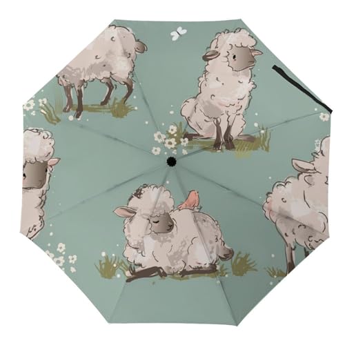 LQIOFHN Automatisch Faltbarer Regenschirm Schaf Tragbare Regenschirme Uv-Sonnenschutz-Regenschirm Winddichter Reiseschirm von LQIOFHN