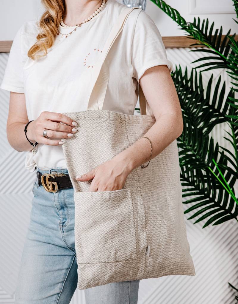 Einkaufstasche Mit Taschen - Kleine Wiederverwendbare Leinen Einkaufstasche Mit Taschen - Kleine Wiederverwendbare Leinen von LQLin