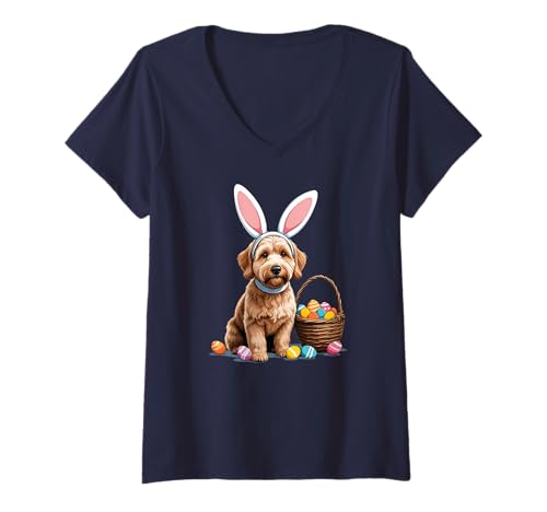 Damen Oster-Labradoodle, mit Hasenohren T-Shirt mit V-Ausschnitt von LQPF Labradoodle Gifts