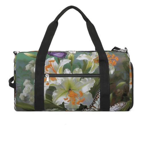 Fitness Tasche, Lilien und Schmetterling Druck Wiederverwendbare Turnbeutel Sport Reise Fitness Tasche Essentials Gym Bag mit Schuhfach, Style, One Size, Stil:, Einheitsgröße Fitness Tasche, Lilien und Schmetterling Druck Wiederverwendbare Turnbeutel Sport Reise Fitness Tasche Essentials Gym Bag mit Schuhfach, Style, One Size, Stil:, Einheitsgröße von LQPMNK