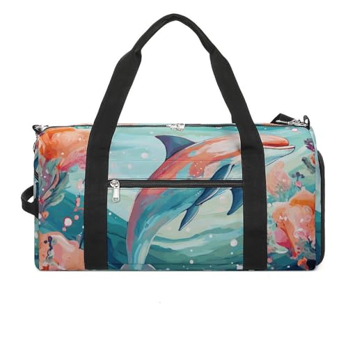 Fitness Tasche, Lovely Delphins Print Wiederverwendbare Turnbeutel Sport Reise Fitness Tasche Essentials Gym Bag mit Schuhfach, Stil, Einheitsgröße, Stil:, Einheitsgröße von LQPMNK