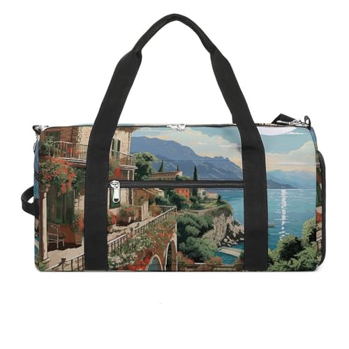 Fitness Tasche, Mediterraner Sommer Druck Wiederverwendbar Turnbeutel Sport Reise Fitness Tasche Essentials Gym Bag mit Schuhfach, Style, One Size, Stil:, Einheitsgröße Fitness Tasche, Mediterraner Sommer Druck Wiederverwendbar Turnbeutel Sport Reise Fitness Tasche Essentials Gym Bag mit Schuhfach, Style, One Size, Stil:, Einheitsgröße von LQPMNK