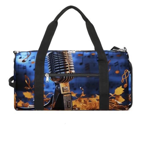 Fitness Tasche, Mikrofon mit Musiknoten Druck Wiederverwendbar Turnbeutel Sport Reise Fitness Tasche Essentials Gym Bag mit Schuhfach, Style, One Size, Stil:, Einheitsgröße von LQPMNK