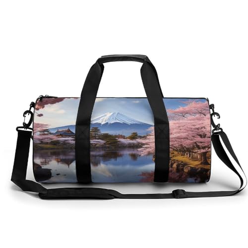 Fitness Tasche, Mount Fuji Cherry Blossom Trees Print Wiederverwendbare Turnbeutel Sport Reise Fitness Tasche Essentials Gym Bag mit Schuhfach, Stil, 45.0 cm/22.9 cm/22.9 cm/22.9 cm 22.9 cm, Stil:, von LQPMNK