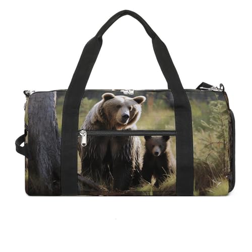 Fitness Tasche, Mutter Braunbären schützen Jungtiere Druck Wiederverwendbare Turnbeutel Sport Reise Fitness Tasche Essentials Gym Bag mit Schuhfach, Style, One Size, Stil:, Einheitsgröße von LQPMNK