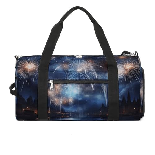Fitness Tasche Neujahr Pyrotechnik Druck Wiederverwendbar Turnbeutel Sport Reise Fitness Tasche Essentials Gym Bag mit Schuhfach Style One Size, Stil:, Einheitsgröße von LQPMNK