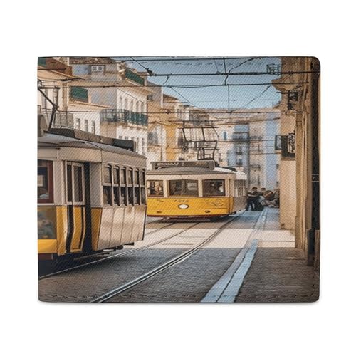 Geldbörse aus PU-Leder, Lissabon Straßenbahn-Druck, Geldbörse mit mehreren Steckplätzen, elegante Geldbörse, Business-Geldbörse, Reisebrieftasche, Bifold-Brieftasche, Stil, Einheitsgröße, von LQPMNK