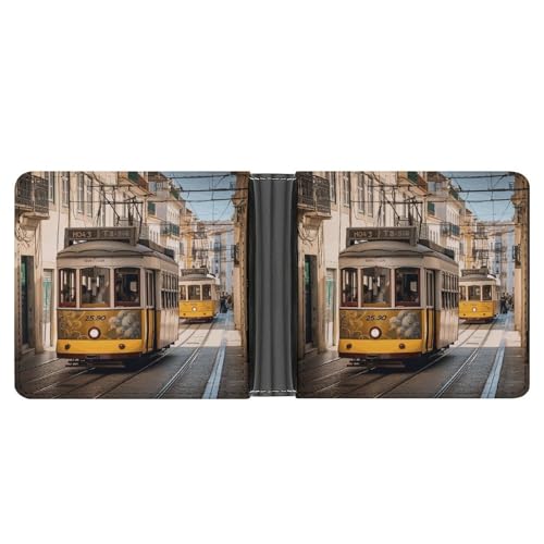 Geldbörse aus PU-Leder, Lissabon Straßenbahn-Druck, Geldbörse mit mehreren Steckplätzen, elegante Geldbörse, Business-Geldbörse, Reisebrieftasche, Bifold-Brieftasche, Stil, Einheitsgröße, von LQPMNK