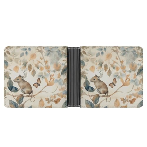Geldbörse aus PU-Leder, Mäuse und Blätter, bedruckt, mit mehreren Steckplätzen, elegante Geldbörse, Business-Geldbörse, Reisebrieftasche, Bifold-Brieftasche, Stil, Einheitsgröße, minimalistisch, von LQPMNK