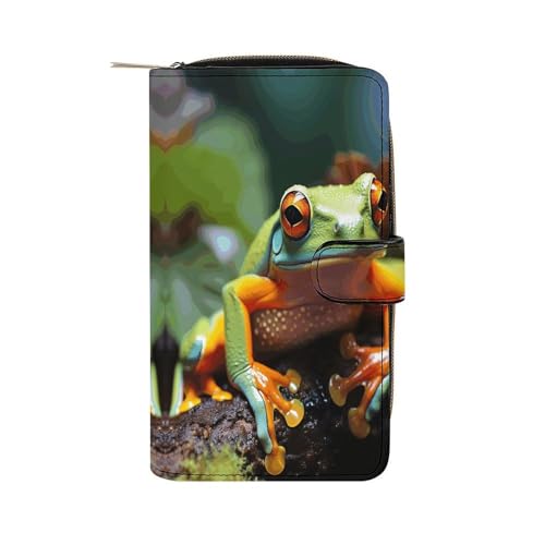 Geldbörse aus PU-Leder, hübscher Baumfrösch-Druck, Geldbörse mit mehreren Fächern, elegante Geldbörse, Business-Geldbörse, Reisebrieftasche, Bifold Wallet, Stil, 19,7 x 11 x 3,5 cm, minimalistisch, von LQPMNK