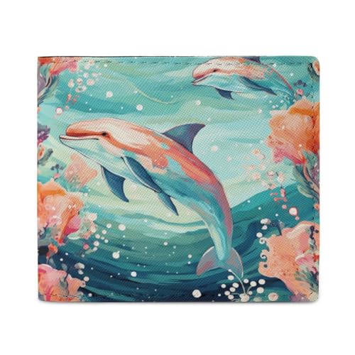 Geldbörse aus PU-Leder, schöne Delfin-Druck-Geldbörse mit mehreren Steckplätzen, elegante Brieftasche, Business-Geldbörse, Reisebrieftasche, Bifold Wallet, Stil, Einheitsgröße, minimalistisch, Stil:, von LQPMNK