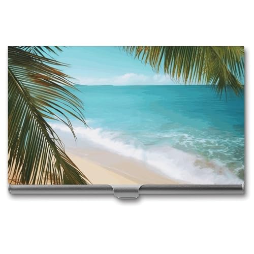 Kartenetui aus Metall, Meer Strand Palmenblätter Druck Professionelle Kartenhülle Premium Kartenetui Leicht Kartenhalter Pocket Kartenetui, Stil: von LQPMNK