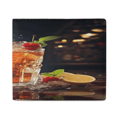 LQPMNK Brieftasche aus PU-Leder, klassische Cocktail-Druck-Geldbörse mit mehreren Steckplätzen, elegante Geldbörse, Business-Geldbörse, Reisebrieftasche, Bifold Wallet, Stil, Einheitsgröße, von LQPMNK