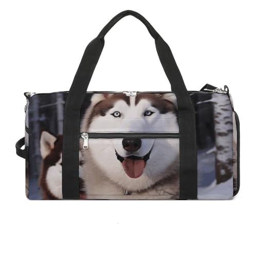 LQPMNK Fitness Tasche, Huskies Print Wiederverwendbare Turnbeutel Sport Reise Fitness Tasche Essentials Gym Bag mit Schuhfach, Style, Style, One Size, Stil:, Einheitsgröße von LQPMNK