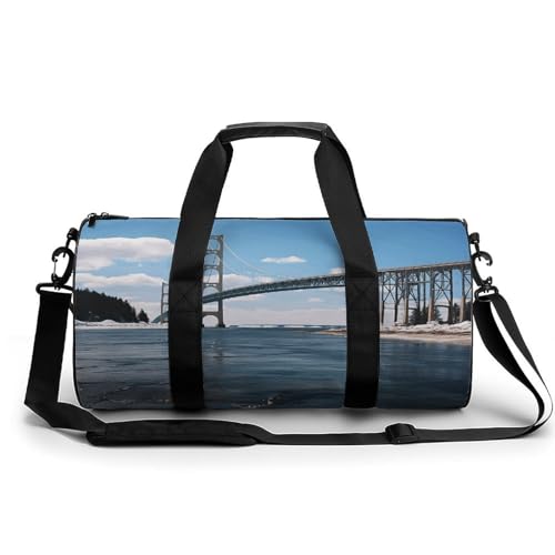 LQPMNK Fitness Tasche, Mackinac Suspension Bridge Print Wiederverwendbare Turnbeutel Sport Reise Fitness Tasche Essentials Gym Bag mit Schuhfach, 45.0 cm/22.9 cm/22.9 cm/22.9 cm, Style, Style, 45.0 von LQPMNK