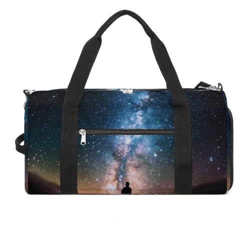 LQPMNK Fitness Tasche, Mann schaut nach oben Universum Nacht Druck Wiederverwendbare Turnbeutel Sport Reise Fitness Tasche Essentials Gym Bag mit Schuhfach, Stil, Stil, Einheitsgröße, Stil:, von LQPMNK
