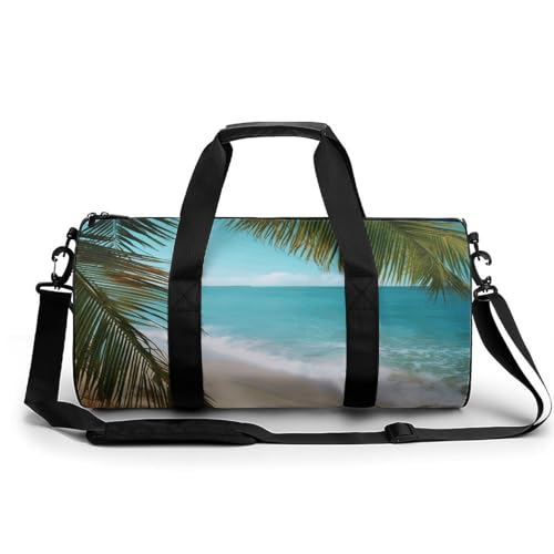 LQPMNK Fitness Tasche, Meer Strand Palmblätter Druck Wiederverwendbare Turnbeutel Sport Reise Fitness Tasche Essentials Gym Bag mit Schuhfach, 45.0 cm/22.9 cm/22.9 cm/22.9 cm/22.9 cm , Style , 45.0 von LQPMNK
