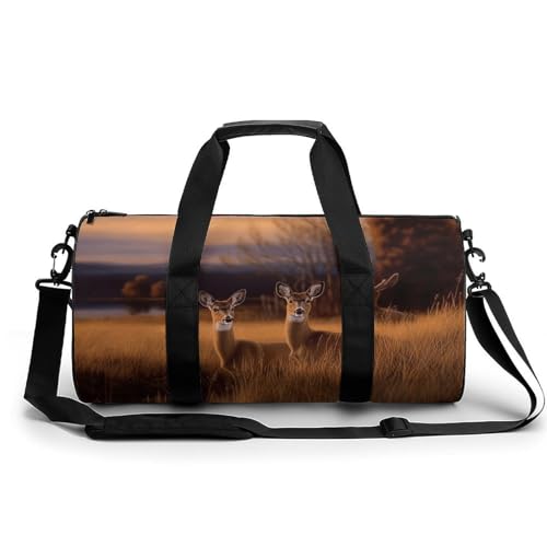 LQPMNK Fitness Tasche, Natur Wildtier Hirsche Druck Wiederverwendbare Turnbeutel Sport Reise Fitness Tasche Essentials Gym Bag mit Schuhfach, 45.0 cm/22.9 cm/22.9 cm/22.9 cm/22.9 cm , Style , 45.0 von LQPMNK