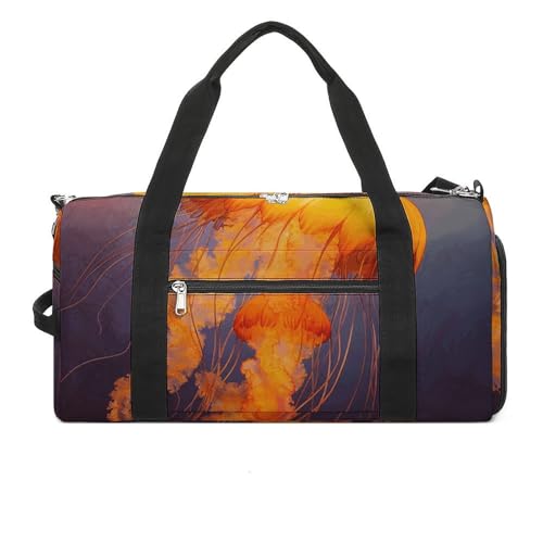 LQPMNK Fitness Tasche, Quallen Orange Print Wiederverwendbare Turnbeutel Sport Reise Fitness Tasche Essentials Gym Bag mit Schuhfach, Stil, Stil, Einheitsgröße, Stil:, Einheitsgröße von LQPMNK