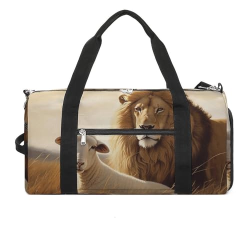LQPMNK Fitness Tasche Löwe Schaf Druck Wiederverwendbar Turnbeutel Sport Reise Fitness Tasche Essentials Gym Bag mit Schuhfach Style Style One Size, Stil:, Einheitsgröße von LQPMNK