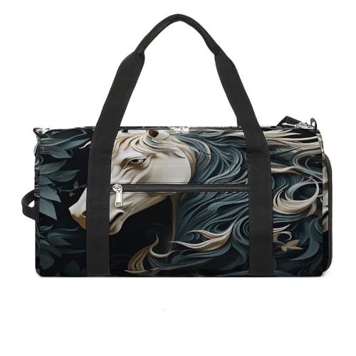 LQPMNK Fitnessbeutel Pferde Muster Druck Wiederverwendbar Turnbeutel Sport Reise Fitness Tasche Essentials Gym Bag mit Schuhfach Style Style One Size, Stil:, Einheitsgröße von LQPMNK