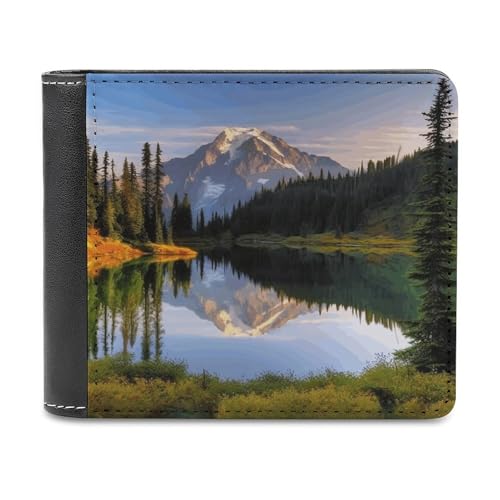 LQPMNK Geldbörse aus PU-Leder, Berg- und Seebilder, bedruckt, mit mehreren Steckplätzen, elegante Geldbörse, Business-Geldbörse, Reisebrieftasche, Bifold Wallet, Stil, Einheitsgröße, minimalistisch, von LQPMNK