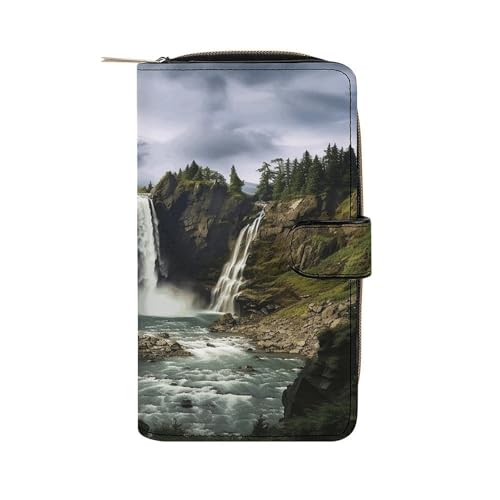 LQPMNK Geldbörse aus PU-Leder, Berg- und Wasserfall-Druck, mit mehreren Steckplätzen, elegante Geldbörse, Business-Geldbörse, Reise-Geldbörse, Bifold Wallet, Stil, 19,7 x 11 x 3,5 cm, minimalistisch, von LQPMNK