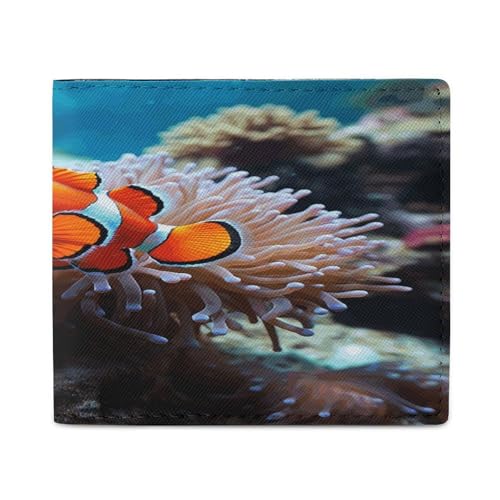 LQPMNK Geldbörse aus PU-Leder, Clownfisch-Druck, Geldbörse mit mehreren Steckplätzen, elegante Geldbörse, Business-Geldbörse, Reisebrieftasche, Bifold Wallet, Stil, Einheitsgröße, minimalistisch, von LQPMNK