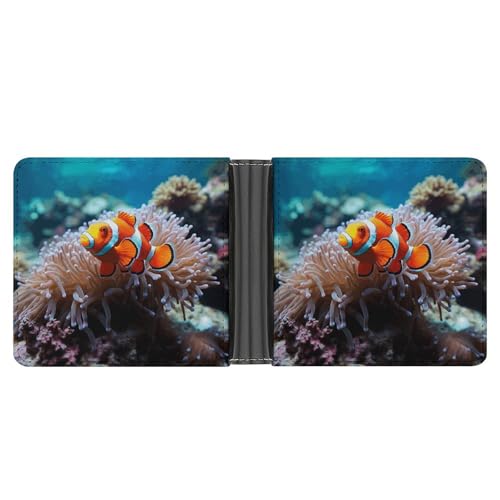 LQPMNK Geldbörse aus PU-Leder, Clownfisch-Druck, Geldbörse mit mehreren Steckplätzen, elegante Geldbörse, Business-Geldbörse, Reisebrieftasche, Bifold Wallet, Stil, Einheitsgröße, minimalistisch, von LQPMNK