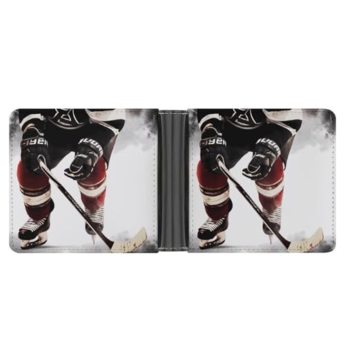 LQPMNK Geldbörse aus PU-Leder, Eishockey-Muster, bedruckt, mit mehreren Steckplätzen, elegante Geldbörse, Business-Geldbörse, Reisebrieftasche, Bifold Wallet, Stil, Einheitsgröße, minimalistisch, von LQPMNK