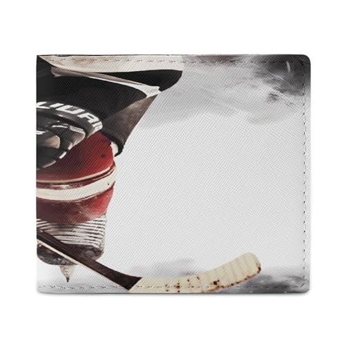 LQPMNK Geldbörse aus PU-Leder, Eishockey-Muster, bedruckt, mit mehreren Steckplätzen, elegante Geldbörse, Business-Geldbörse, Reisebrieftasche, Bifold Wallet, Stil, Einheitsgröße, minimalistisch, von LQPMNK