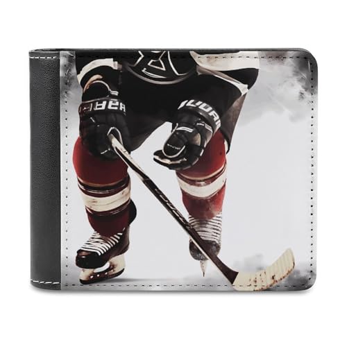 LQPMNK Geldbörse aus PU-Leder, Eishockey-Muster, bedruckt, mit mehreren Steckplätzen, elegante Geldbörse, Business-Geldbörse, Reisebrieftasche, Bifold Wallet, Stil, Einheitsgröße, minimalistisch, von LQPMNK