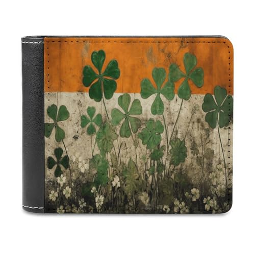 LQPMNK Geldbörse aus PU-Leder, Kleeblatt auf Flaggenhintergrund, bedruckt, mit mehreren Steckplätzen, elegante Geldbörse, Business-Geldbörse, Reisebrieftasche, Bifold Wallet, Stil, Einheitsgröße, von LQPMNK