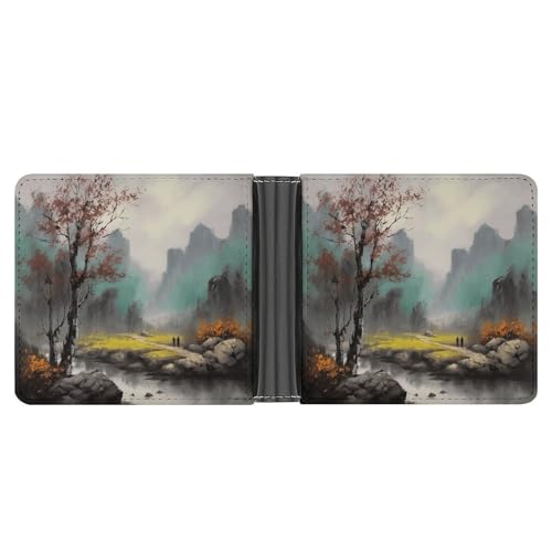 LQPMNK Geldbörse aus PU-Leder, Landschaftsmalerei-Druck, Geldbörse mit mehreren Steckplätzen, elegante Geldbörse, Business-Brieftasche, Reisebrieftasche, Bifold Wallet, Stil, Einheitsgröße, von LQPMNK
