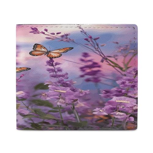 LQPMNK Geldbörse aus PU-Leder, Lavendel- und Schmetterlings-Druck, mit mehreren Steckplätzen, elegante Geldbörse, Business-Geldbörse, Reisebrieftasche, Bifold-Brieftasche, Stil, Einheitsgröße, von LQPMNK