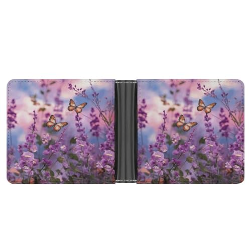 LQPMNK Geldbörse aus PU-Leder, Lavendel- und Schmetterlings-Druck, mit mehreren Steckplätzen, elegante Geldbörse, Business-Geldbörse, Reisebrieftasche, Bifold-Brieftasche, Stil, Einheitsgröße, von LQPMNK