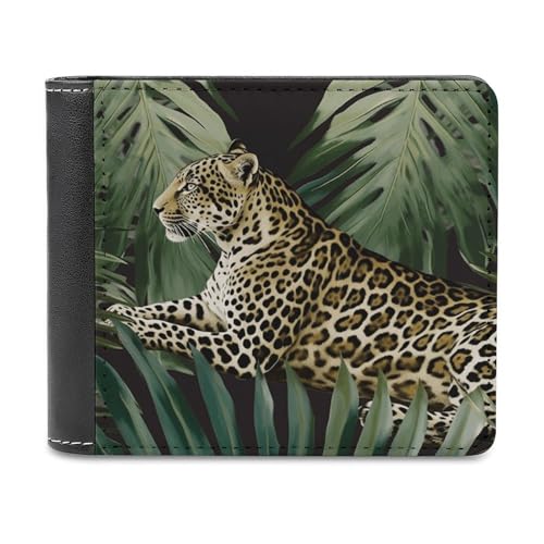 LQPMNK Geldbörse aus PU-Leder, Leoparden-Palmblatt-Druck, Geldbörse mit mehreren Steckplätzen, elegante Brieftasche, Business-Geldbörse, Reisebrieftasche, Bifold Wallet, Stil, Einheitsgröße, von LQPMNK