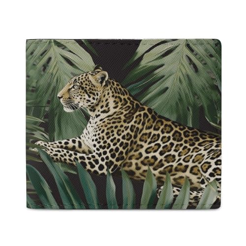 LQPMNK Geldbörse aus PU-Leder, Leoparden-Palmblatt-Druck, Geldbörse mit mehreren Steckplätzen, elegante Brieftasche, Business-Geldbörse, Reisebrieftasche, Bifold Wallet, Stil, Einheitsgröße, von LQPMNK