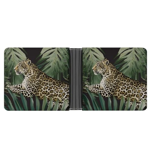 LQPMNK Geldbörse aus PU-Leder, Leoparden-Palmblatt-Druck, Geldbörse mit mehreren Steckplätzen, elegante Brieftasche, Business-Geldbörse, Reisebrieftasche, Bifold Wallet, Stil, Einheitsgröße, von LQPMNK