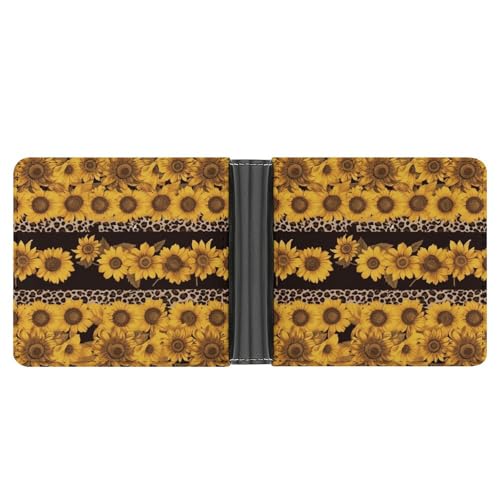 LQPMNK Geldbörse aus PU-Leder, Leoparden- und Sonnenblumen-Druck, mit mehreren Steckplätzen, elegante Geldbörse, Business-Geldbörse, Reisebrieftasche, Bifold-Brieftasche, Stil, Einheitsgröße, von LQPMNK