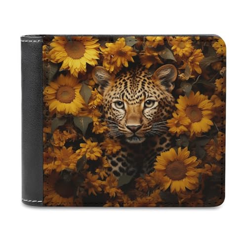 LQPMNK Geldbörse aus PU-Leder, Leoparden- und Sonnenblumen-Druck, mit mehreren Steckplätzen, elegante Geldbörse, Business-Geldbörse, Reisebrieftasche, Bifold-Brieftasche, Stil, Einheitsgröße, von LQPMNK