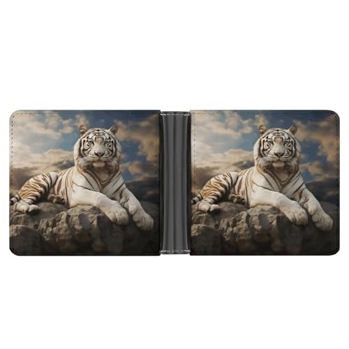 LQPMNK Geldbörse aus PU-Leder, Majestätischer Tiger, ruht auf einem Felsen mit Wolkendruck, Geldbörse mit mehreren Steckplätzen, elegante Geldbörse, Business-Geldbörse, Reisebrieftasche, Bifold von LQPMNK