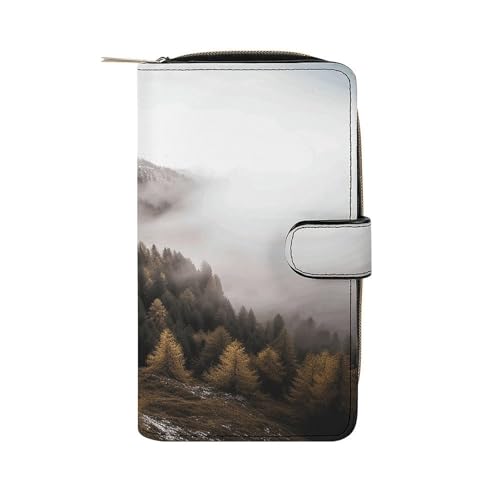 LQPMNK Geldbörse aus PU-Leder, Motiv: Bäume und Berge von Fog Print, mit mehreren Fächern, elegante Geldbörse, Business-Geldbörse, Reisebrieftasche, Bifold Wallet, Stil, 19,7 x 11 x 3,5 cm, von LQPMNK