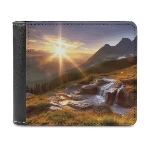 LQPMNK Geldbörse aus PU-Leder, Motiv: Berg, Sonnenaufgang, Landschaft, bedruckt, mit mehreren Steckplätzen, elegante Geldbörse, Business-Geldbörse, Reisebrieftasche, Bifold Wallet, Stil, von LQPMNK
