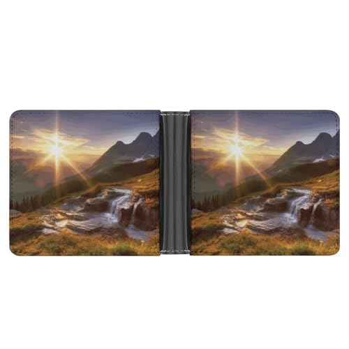 LQPMNK Geldbörse aus PU-Leder, Motiv: Berg, Sonnenaufgang, Landschaft, bedruckt, mit mehreren Steckplätzen, elegante Geldbörse, Business-Geldbörse, Reisebrieftasche, Bifold Wallet, Stil, von LQPMNK