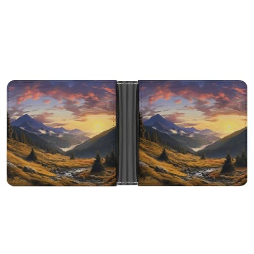 LQPMNK Geldbörse aus PU-Leder, Motiv: Berg, Sonnenuntergang, Landschaft, bedruckt, mit mehreren Steckplätzen, elegante Geldbörse, Business-Geldbörse, Reisebrieftasche, Bifold Wallet, Stil, von LQPMNK