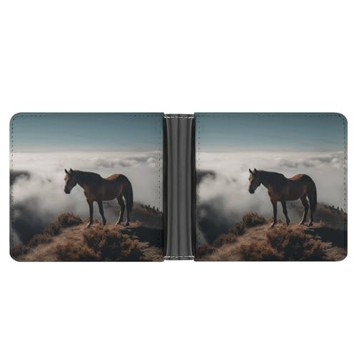LQPMNK Geldbörse aus PU-Leder, Motiv: Pferd auf Berggipfel, mit mehreren Steckplätzen, elegante Geldbörse, Business-Geldbörse, Reisebrieftasche, Bifold Wallet, Stil, Einheitsgröße, minimalistisch, von LQPMNK
