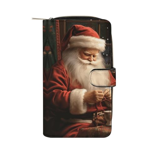 LQPMNK Geldbörse aus PU-Leder, Motiv: Weihnachtsmann, Nähbaum, Katze, mit mehreren Steckplätzen, elegante Geldbörse, Business-Geldbörse, Reisebrieftasche, Bifold Wallet, Stil, 19,7 x 11 x 3,5 cm, von LQPMNK